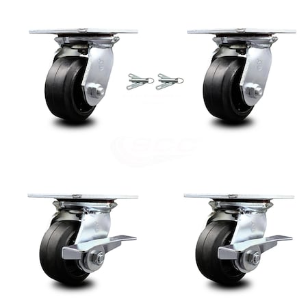 Service Caster 4 Inch Rubber on Steel Swivel Caster Swivel Locks 2 Brakes, 2PK SCC-35S420-RSR-BSL-2-SLB-2